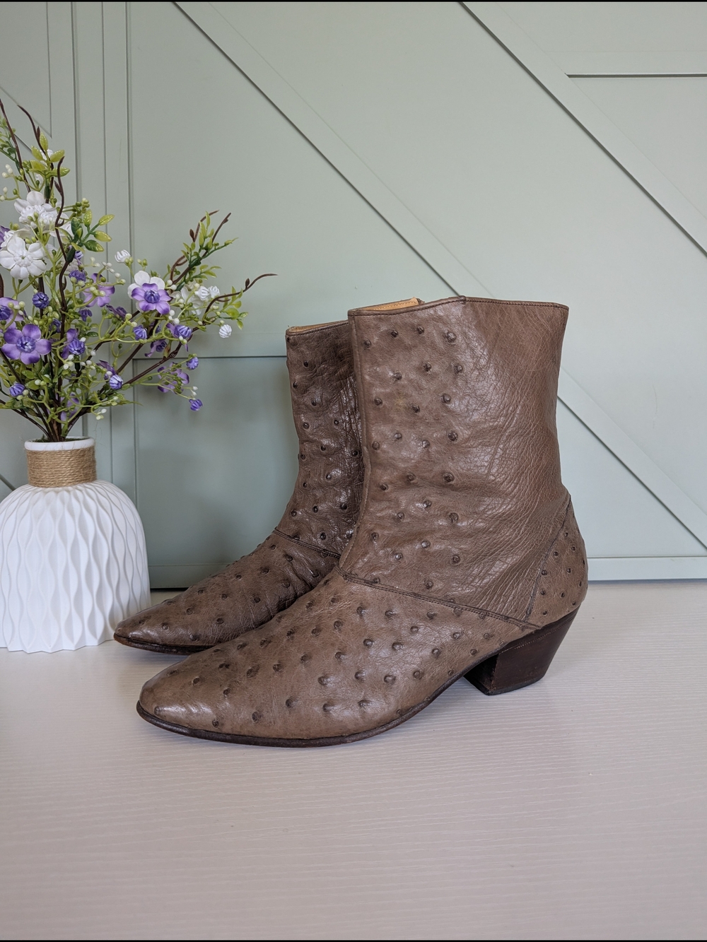Ferrini Taupe Ostrich-Textured Ankle Boots